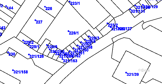 Parcela st. 228/5 v KÚ Prosetice, Katastrální mapa