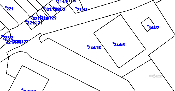 Parcela st. 344/10 v KÚ Prosetice, Katastrální mapa