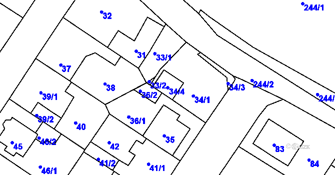 Parcela st. 34/4 v KÚ Prosetice, Katastrální mapa