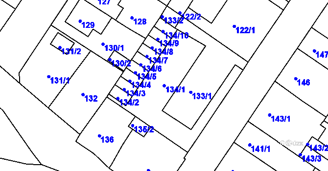 Parcela st. 134/1 v KÚ Prosetice, Katastrální mapa