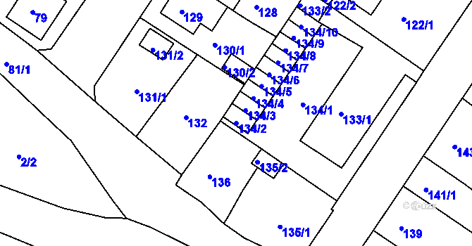 Parcela st. 134/2 v KÚ Prosetice, Katastrální mapa