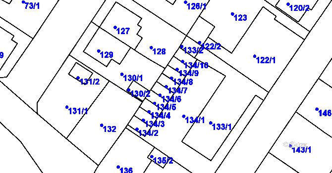 Parcela st. 134/7 v KÚ Prosetice, Katastrální mapa