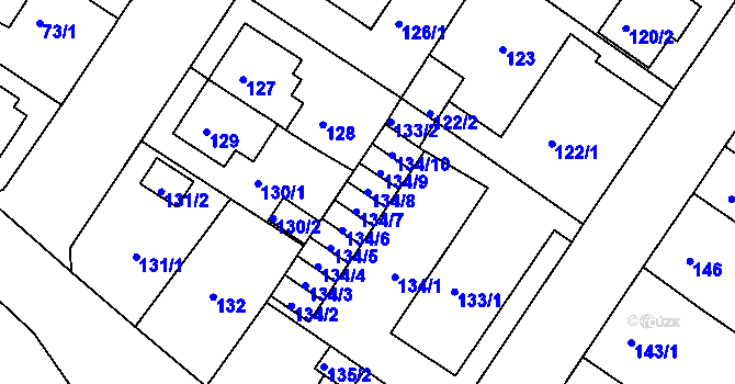 Parcela st. 134/8 v KÚ Prosetice, Katastrální mapa