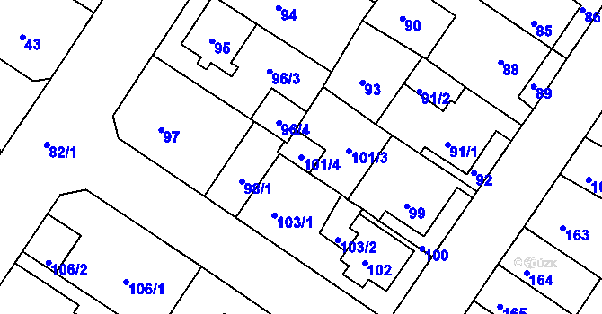 Parcela st. 101/4 v KÚ Prosetice, Katastrální mapa