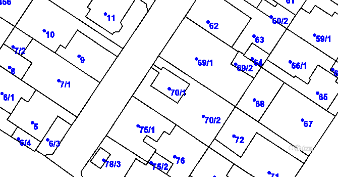 Parcela st. 70/1 v KÚ Prosetice, Katastrální mapa