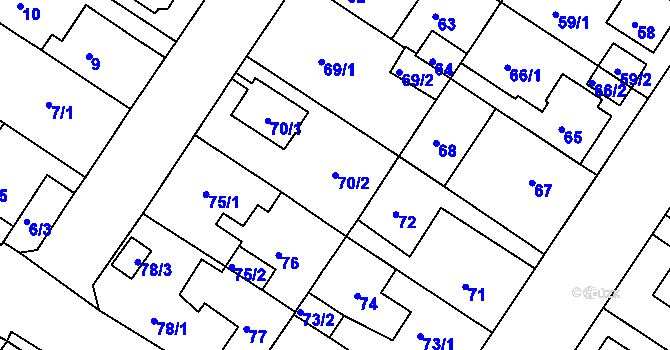 Parcela st. 70/2 v KÚ Prosetice, Katastrální mapa
