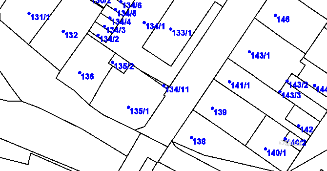 Parcela st. 134/11 v KÚ Prosetice, Katastrální mapa