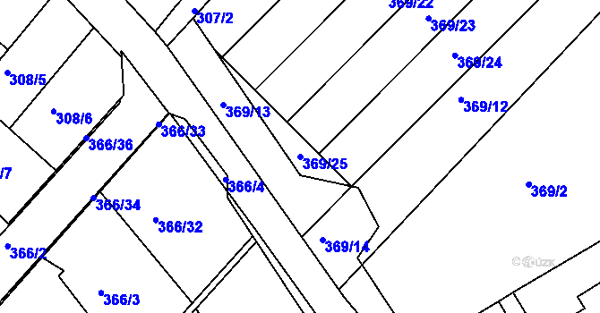Parcela st. 369/25 v KÚ Prosetice, Katastrální mapa