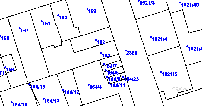 Parcela st. 163 v KÚ Teplice-Trnovany, Katastrální mapa
