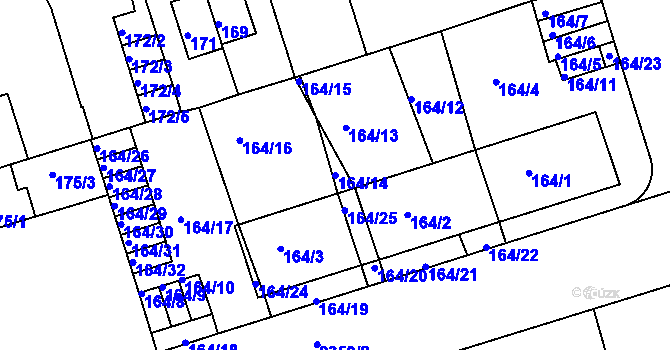 Parcela st. 164/14 v KÚ Teplice-Trnovany, Katastrální mapa