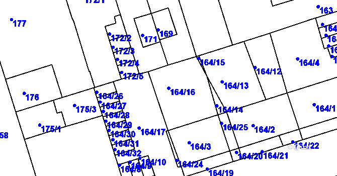 Parcela st. 164/16 v KÚ Teplice-Trnovany, Katastrální mapa