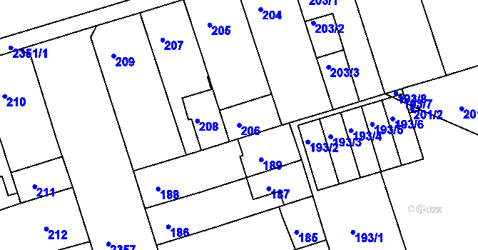 Parcela st. 206 v KÚ Teplice-Trnovany, Katastrální mapa
