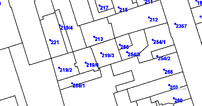 Parcela st. 219/3 v KÚ Teplice-Trnovany, Katastrální mapa