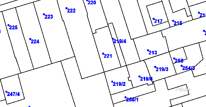 Parcela st. 221 v KÚ Teplice-Trnovany, Katastrální mapa