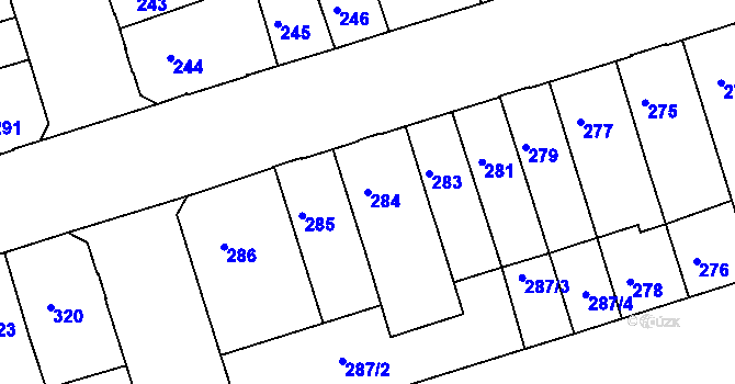 Parcela st. 284 v KÚ Teplice-Trnovany, Katastrální mapa
