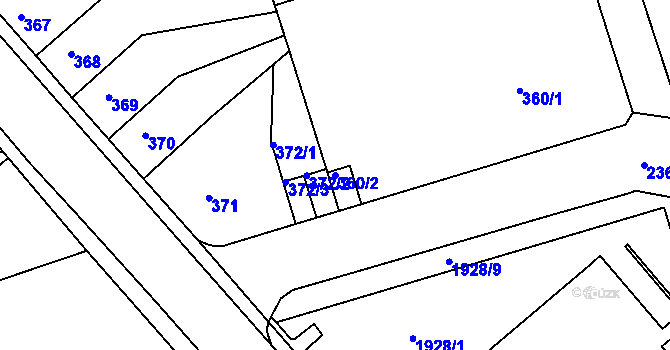 Parcela st. 360/2 v KÚ Teplice-Trnovany, Katastrální mapa