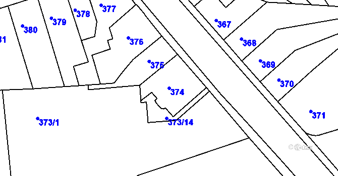 Parcela st. 374 v KÚ Teplice-Trnovany, Katastrální mapa