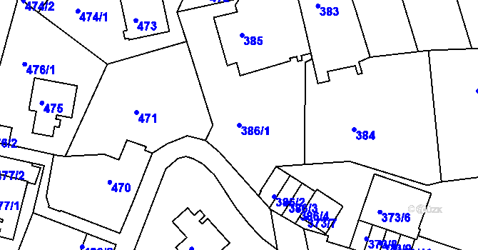Parcela st. 386/1 v KÚ Teplice-Trnovany, Katastrální mapa