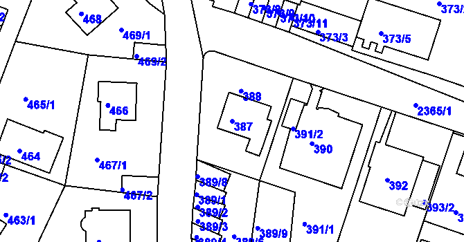 Parcela st. 387 v KÚ Teplice-Trnovany, Katastrální mapa