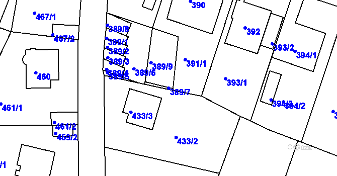 Parcela st. 389/7 v KÚ Teplice-Trnovany, Katastrální mapa