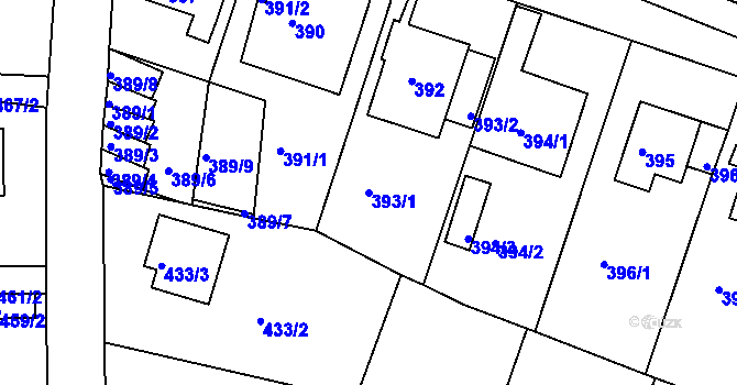 Parcela st. 393/1 v KÚ Teplice-Trnovany, Katastrální mapa