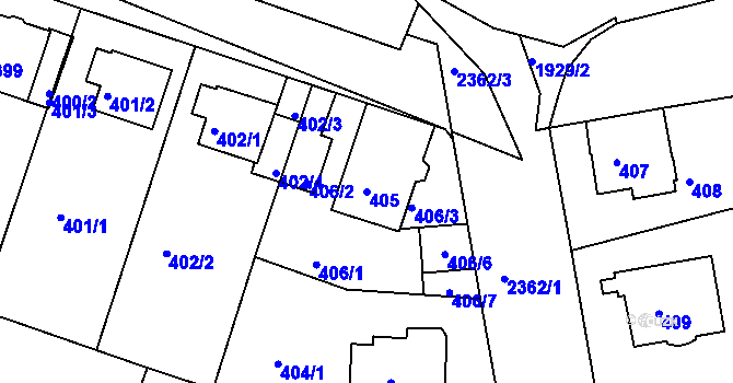 Parcela st. 405 v KÚ Teplice-Trnovany, Katastrální mapa