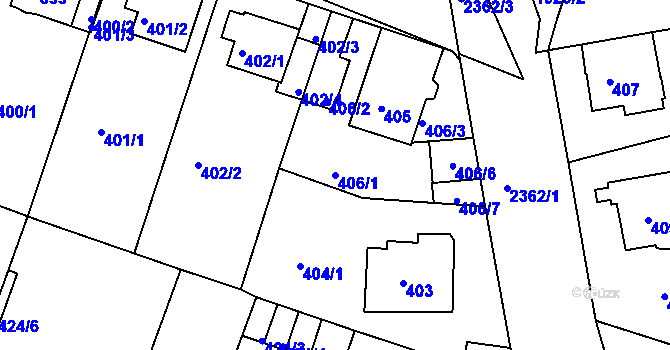 Parcela st. 406/1 v KÚ Teplice-Trnovany, Katastrální mapa