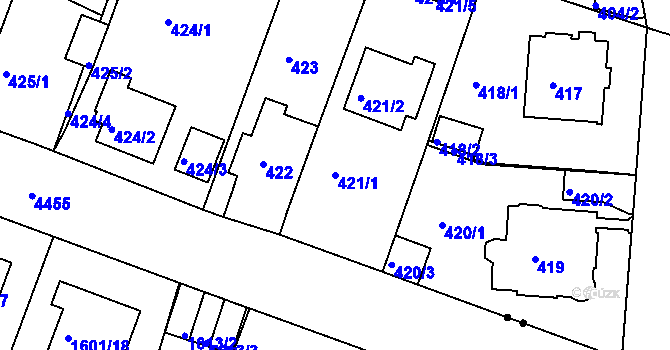 Parcela st. 421/1 v KÚ Teplice-Trnovany, Katastrální mapa