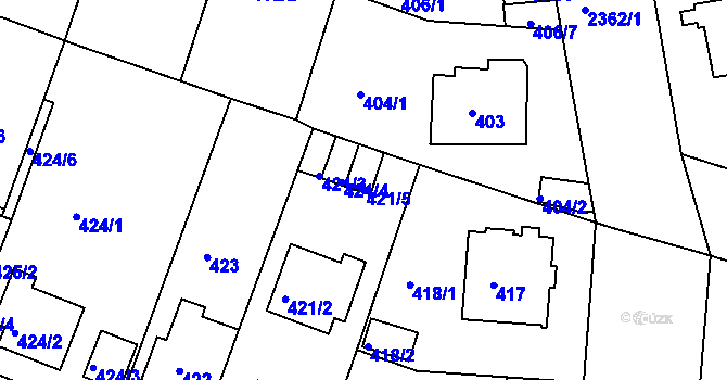 Parcela st. 421/5 v KÚ Teplice-Trnovany, Katastrální mapa
