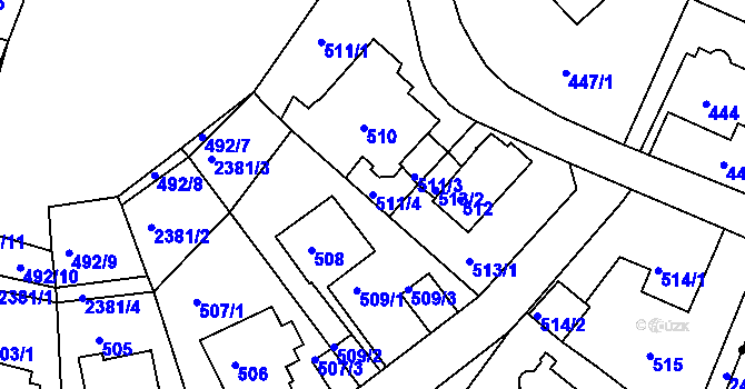 Parcela st. 511/4 v KÚ Teplice-Trnovany, Katastrální mapa