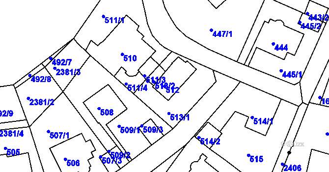 Parcela st. 512 v KÚ Teplice-Trnovany, Katastrální mapa