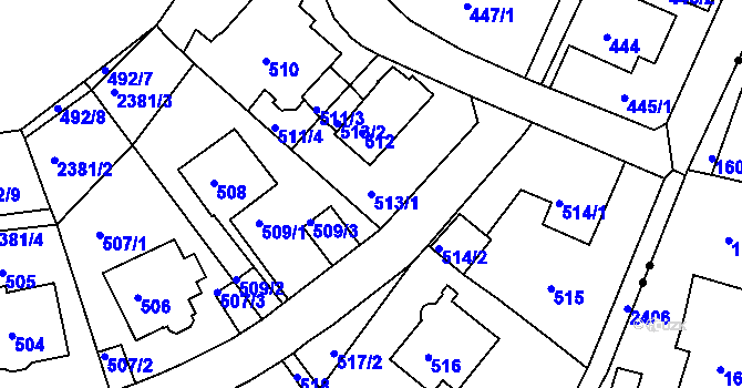 Parcela st. 513/1 v KÚ Teplice-Trnovany, Katastrální mapa