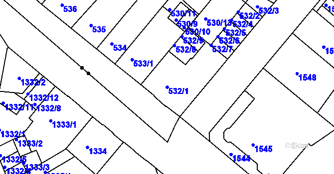 Parcela st. 532/1 v KÚ Teplice-Trnovany, Katastrální mapa