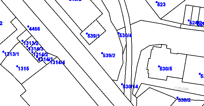 Parcela st. 539/2 v KÚ Teplice-Trnovany, Katastrální mapa
