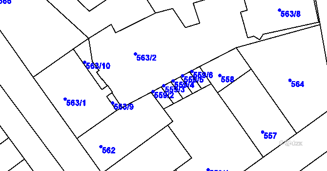 Parcela st. 559/3 v KÚ Teplice-Trnovany, Katastrální mapa