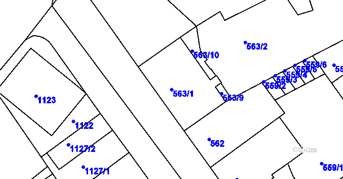 Parcela st. 563/1 v KÚ Teplice-Trnovany, Katastrální mapa