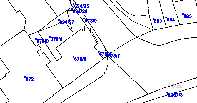 Parcela st. 678/1 v KÚ Teplice-Trnovany, Katastrální mapa