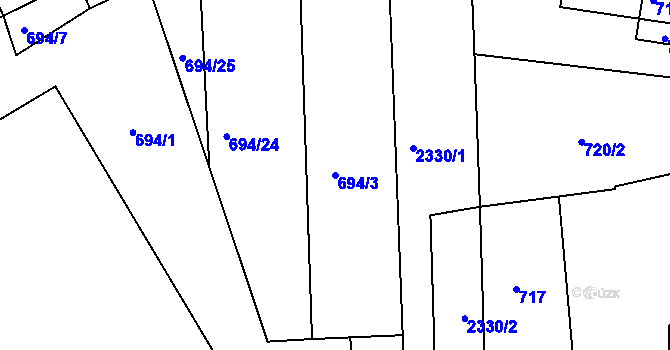 Parcela st. 694/3 v KÚ Teplice-Trnovany, Katastrální mapa
