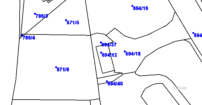 Parcela st. 694/12 v KÚ Teplice-Trnovany, Katastrální mapa