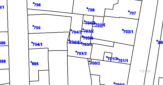 Parcela st. 703/3 v KÚ Teplice-Trnovany, Katastrální mapa