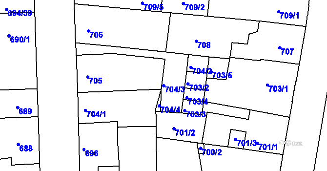 Parcela st. 704/3 v KÚ Teplice-Trnovany, Katastrální mapa