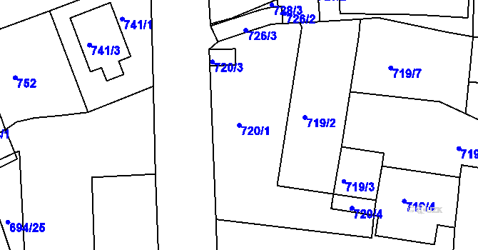 Parcela st. 720/1 v KÚ Teplice-Trnovany, Katastrální mapa