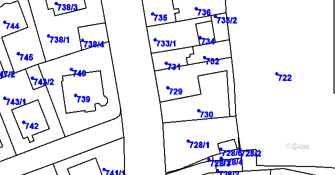 Parcela st. 729 v KÚ Teplice-Trnovany, Katastrální mapa