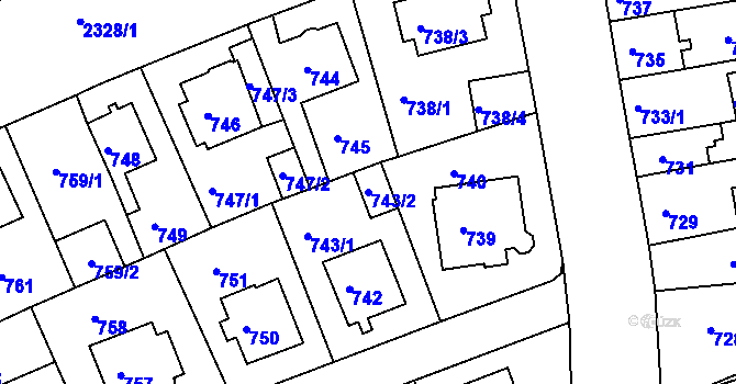 Parcela st. 743/2 v KÚ Teplice-Trnovany, Katastrální mapa