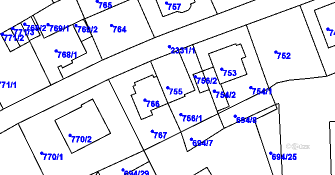 Parcela st. 755 v KÚ Teplice-Trnovany, Katastrální mapa