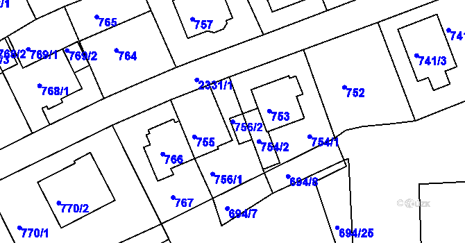 Parcela st. 756/2 v KÚ Teplice-Trnovany, Katastrální mapa