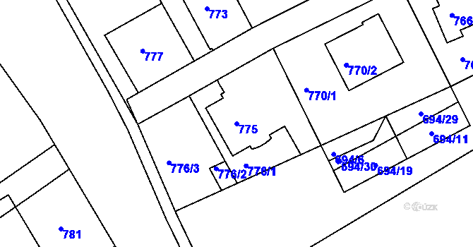 Parcela st. 775 v KÚ Teplice-Trnovany, Katastrální mapa