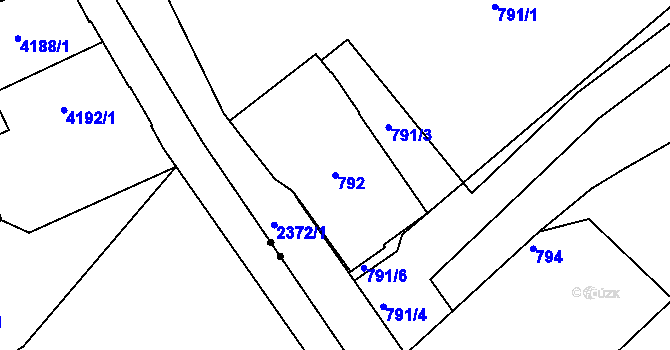 Parcela st. 792 v KÚ Teplice-Trnovany, Katastrální mapa