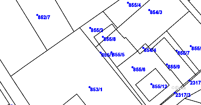 Parcela st. 855/1 v KÚ Teplice-Trnovany, Katastrální mapa