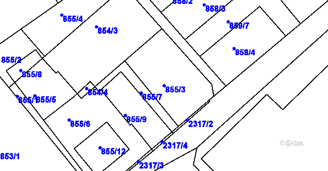 Parcela st. 855/3 v KÚ Teplice-Trnovany, Katastrální mapa